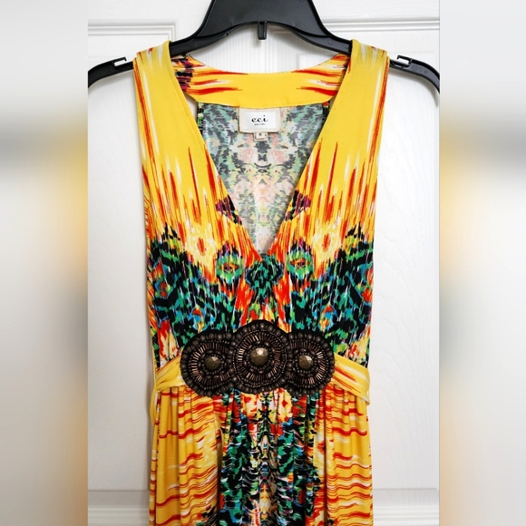 Beaded Yellow & Multicolor Maxi Dress, Size 8 - Picture 5 of 9